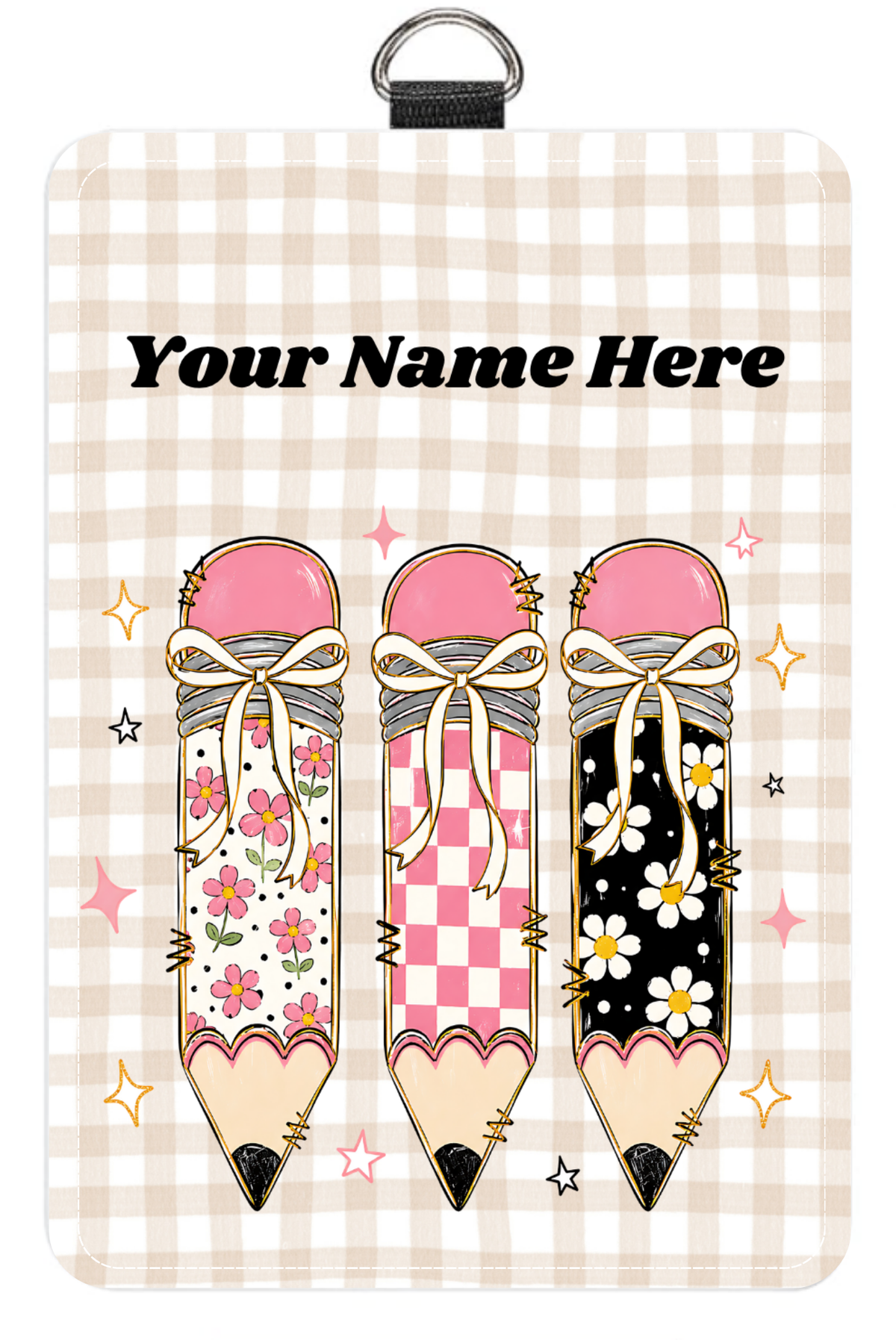 Tan Gingham Pencils Badge Holder