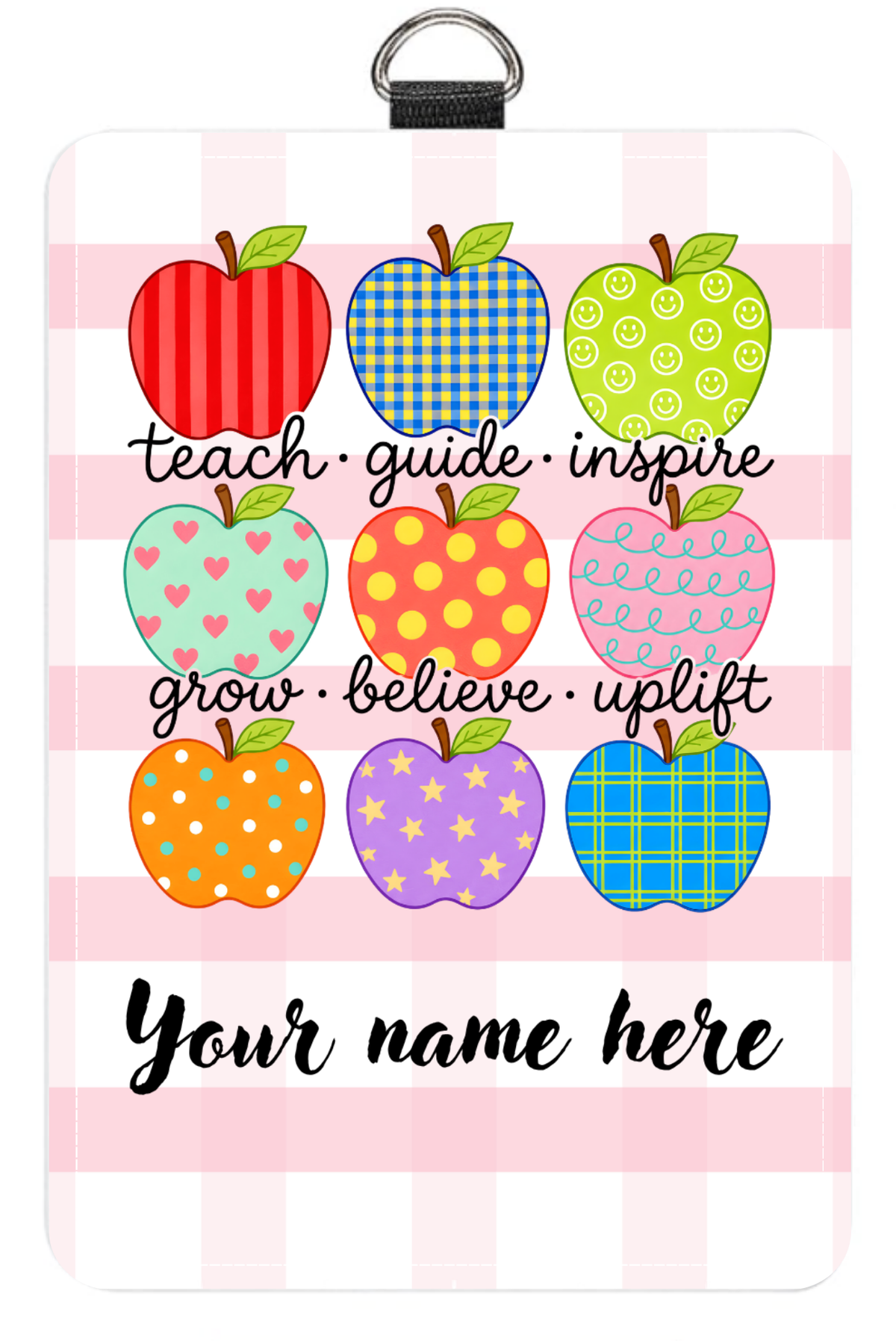 Pink Gingham Apple Badge Holder