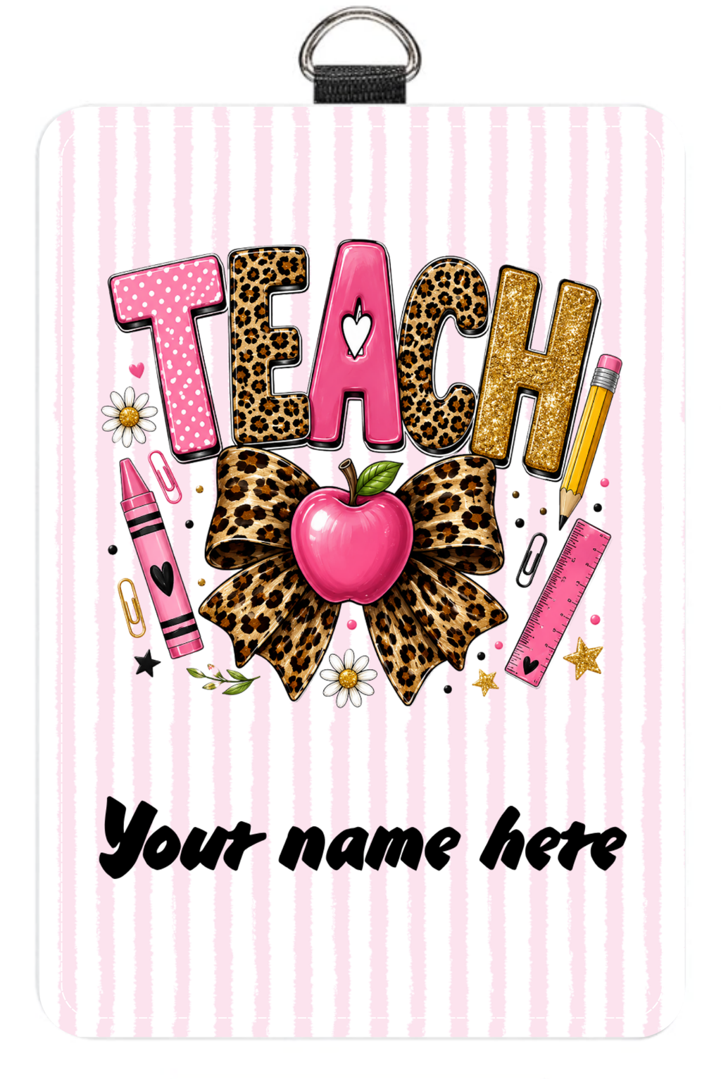 Pink Stripes Teach Badge Holder